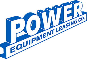 Text that reads power equipment leasing co. in blue.